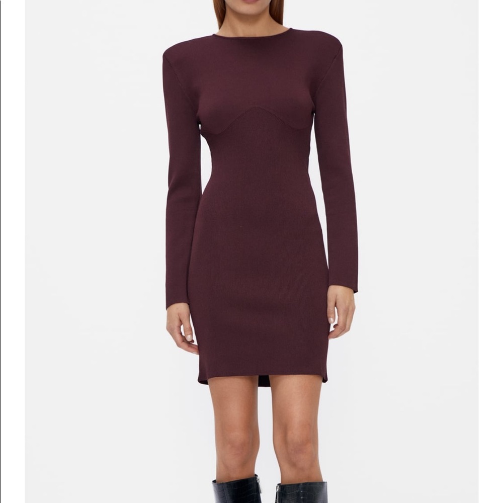 Zara Long-Sleeve Fitted Knit Dress in Deep Plum